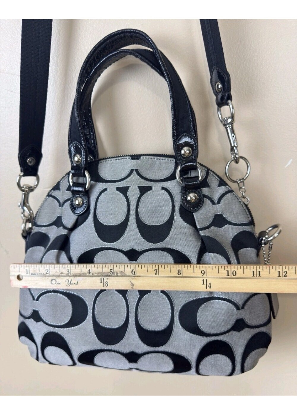 Coach POPPY- Y2K- Signature Satchel/Crossbody- Grey & Black- W/Bag Charm - Picture 12 of 15